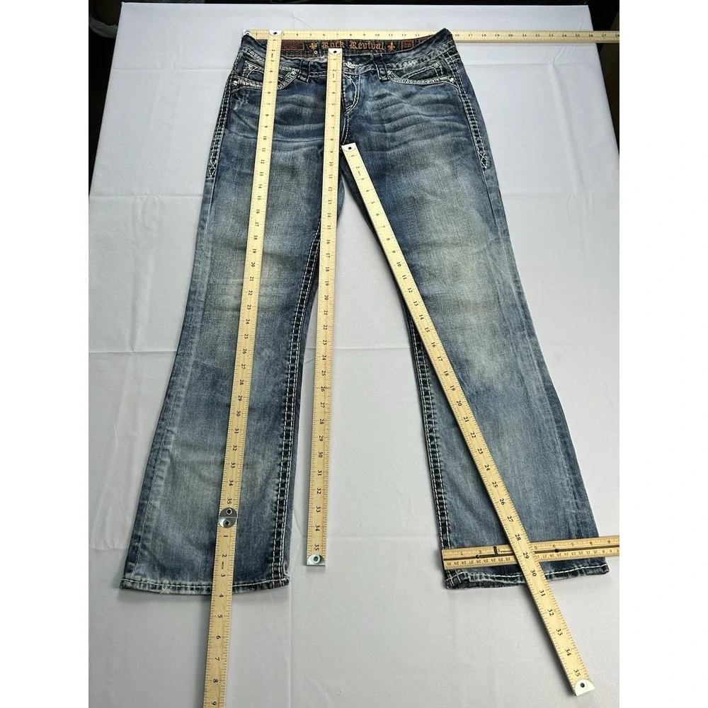 Rock Revival Elaina Bootcut‎ Jeans Size 28 Y2K Distressed Thick Stitch Flap
